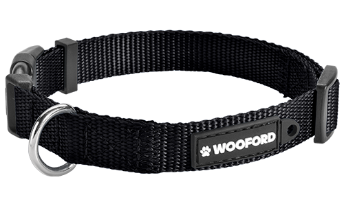 Robustes Hundehalsband aus Nylon Schwarzes verstellbares Hundehalsband, robuster silberner D-Ring aus Metall, bequem und langlebig aus leichtem Nylon.
