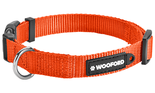 Robustes Hundehalsband aus Nylon Oranges verstellbares Hundehalsband, robuster silberner D-Ring aus Metall, bequem und langlebig aus leichtem Nylon.