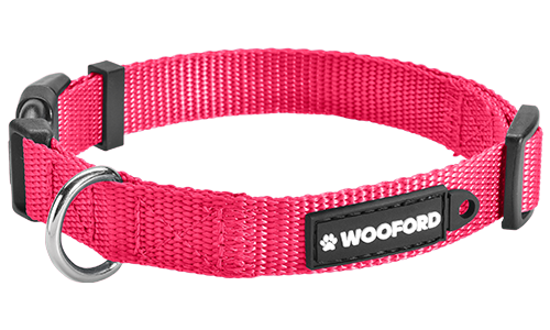 Robustes Hundehalsband aus Nylon Rosa verstellbares Hundehalsband, robuster silberner D-Ring aus Metall, bequem und langlebig aus leichtem Nylon.
