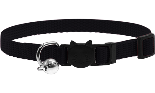 Unverzichtbares Katzenhalsband mit Sicherheitsverschluss Verstellbares Sicherheits-Katzenhalsband in Schwarz, leicht, mit Sicherheitsverschluss im Katzendesign und kleinem Glöckchen.