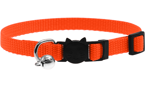 Unverzichtbares Katzenhalsband mit Sicherheitsverschluss Verstellbares Sicherheits-Katzenhalsband in Orange, leicht, mit Sicherheitsverschluss im Katzendesign und kleinem Glöckchen.