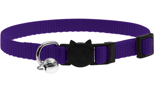 Unverzichtbares Katzenhalsband mit Sicherheitsverschluss Verstellbares Sicherheits-Katzenhalsband in Lila, leicht, mit Sicherheitsverschluss im Katzendesign und kleinem Glöckchen.