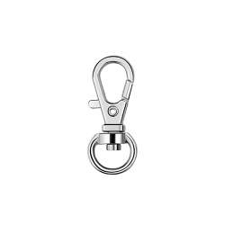 Silberner Karabinerhaken für Hundemarken mit federbelastetem Verschluss und rundem Ring, 3 cm x 1 cm, zum Befestigen.