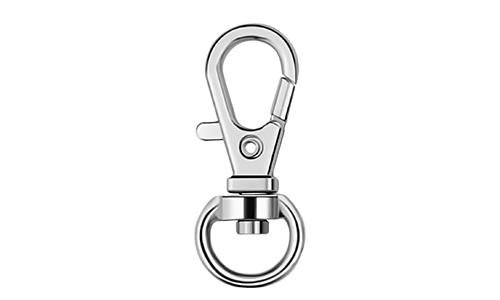 Karabiner Silberner Karabinerhaken für Hundemarken mit federbelastetem Verschluss und rundem Ring, 3 cm x 1 cm, zum Befestigen.