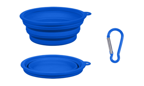 Faltbarer Hundenapf Blaues zusammenklappbares Hundeschälchen, 350 ml, kompakt, reisetauglich, zusammenklappbar für einfache Reinigung.