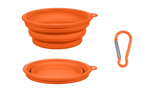 Faltbarer Hundenapf Oranges zusammenklappbares Hundeschälchen, 350 ml, kompakt, reisetauglich, zusammenklappbar für einfache Reinigung.