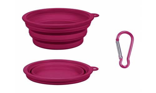Rosa zusammenklappbares Hundeschälchen, 350 ml, kompakt, reisetauglich, zusammenklappbar für einfache Reinigung.