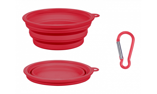 Rotes zusammenklappbares Hundeschälchen, 350 ml, kompakt, reisetauglich, zusammenklappbar für einfache Reinigung.