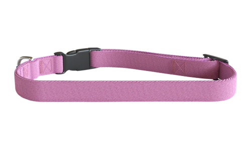 Rosa besticktes Hundehalsband, 30-46 cm lang, leichtes Nylon, personalisierbar mit Hundename und Details.