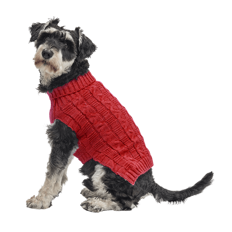 Warmer Baumwollpullover für Hunde Roter warmer Baumwollpullover für Hunde mit Zopfmuster, extra Schutz, hält Hunde bei kaltem Wetter warm.