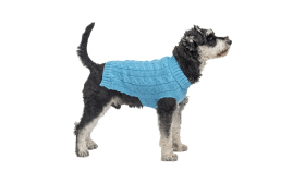 Blauer warmer Baumwollpullover für Hunde mit Zopfmuster, extra Schutz, hand- und maschinenwaschbar.