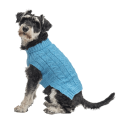 Blauer warmer Baumwollpullover für Hunde mit Zopfmuster, extra Schutz, hält Hunde bei kaltem Wetter warm.