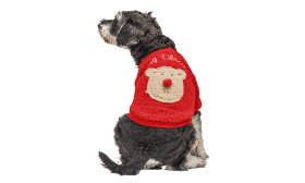 Geknöpfter Weihnachtsmantel für Hunde Roter Weihnachtsmantel für Hunde mit flauschigem Bären-Design auf dem Rücken, waschbar, aus Polyester.