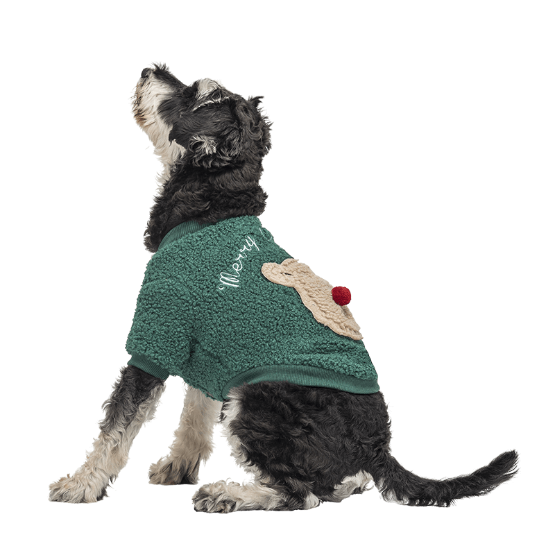 Geknöpfter Weihnachtsmantel für Hunde Grüner Weihnachtsmantel für Hunde mit flauschigem Bären-Design auf dem Rücken, waschbar, für Winter und Herbst.