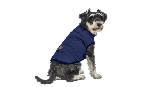 Marineblaue winddichte Hundewinterweste, bequeme Passform, entwickelt für Wärme und Schutz bei kaltem Wetter.