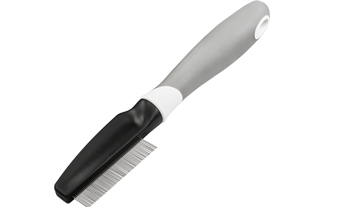 Hund- und Katzennahrungsmittel mit feinen Metallzähnen und ergonomischem Griff, zum Entfernen von Flöhen und Schmutz.