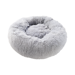 Luxuriöses weiches Hundebett in runder Form, graue Farbe, hochwertiges weiches Material, für deluxe Komfort.