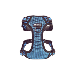 Stylisches blaues atmungsaktives Nylon-Hundegeschirr, verstellbar, perfekte Passform mit Schnellverschlüssen.