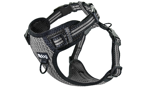 Stilvolles, Atmungsaktives Hundegeschirr aus Nylon Stylisches schwarzes atmungsaktives Nylon-Hundegeschirr, verstellbar, perfekte Passform mit Schnellverschlüssen.