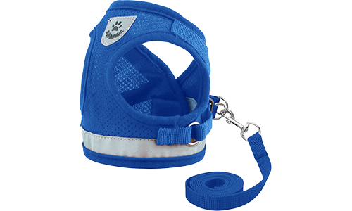 Reflektierende Hundegeschirrweste mit Passender Leine Blaue reflektierende Hundegeschirrweste mit passender Leine, leicht, mit atmungsaktivem Mesh-Gewebe für bequeme Passform.