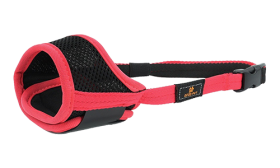 Weiches gepolstertes verstellbares Hund Maulkorb in Pink, leichtes Nylonmaterial, für Komfort und sichere Passform.