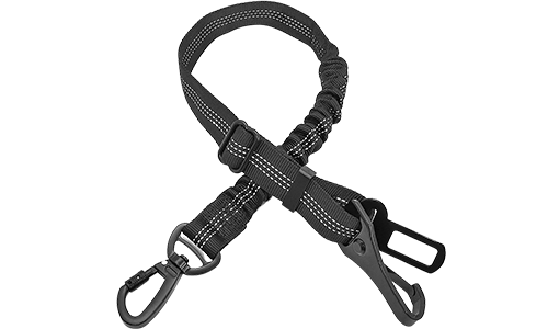 Reflektierende schwarze Hundeleine für Autositz, 55 - 65 cm, verstellbar, mit hochsichtbarem reflektierendem Material.