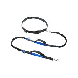 Blaue hands-free Hundeleine zum Laufen, 70 - 120 cm, 2,5 cm breit, verstellbarer Gürtel, gepolsterte Griffe.