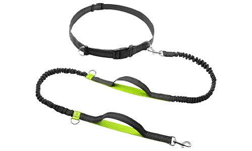 Freihändig laufende einziehbare Hundeleine Grüne hands-free Hundeleine zum Laufen, 70 - 120 cm, 2,5 cm breit, verstellbarer Gürtel, gepolsterte Griffe.