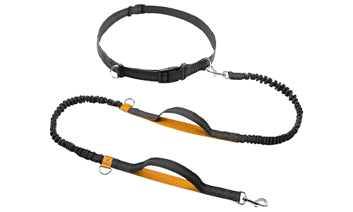 Freihändig laufende einziehbare Hundeleine Orange hands-free Hundeleine zum Laufen, 70 - 120 cm, 2,5 cm breit, verstellbarer Gürtel, gepolsterte Griffe.