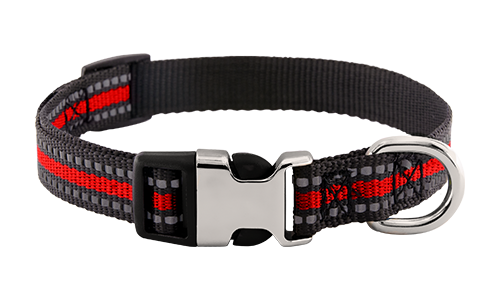 Reflektierendes Hundehalsband mit Schnalle Reflektierendes rotes Hundehalsband mit verstellbarem Metallverschluss, 27-40 cm Länge und 1,5 cm breit, mit D-Ring.