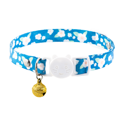 Abnehmbares Katzenhalsband mit blauem Blumenmuster, verstellbar und leicht für Komfort, mit Schnalle und Glocke.