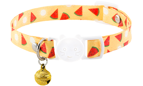Breakaway-Katzenhalsband Abnehmbares Katzenhalsband mit Wassermelonen-Muster, verstellbar und leicht für Komfort, mit Schnalle und Glocke.