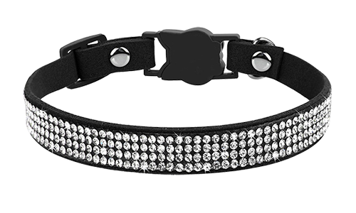 Luxuriöses Breakaway Katzenhalsband mit Kristallen Luxuriöses schwarzes Katzenhalsband mit Kristallen, verstellbar, mit katzenförmigem Verschluss und Glöckchen.