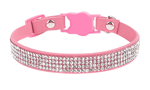 Luxuriöses Breakaway Katzenhalsband mit Kristallen Luxuriöses pinkes Katzenhalsband mit Kristallen, verstellbar, mit katzenförmigem Verschluss und Glöckchen.