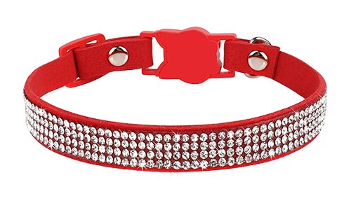 Luxuriöses Breakaway Katzenhalsband mit Kristallen Luxuriöses rotes Katzenhalsband mit Kristallen, verstellbar, mit katzenförmigem Verschluss und Glöckchen.