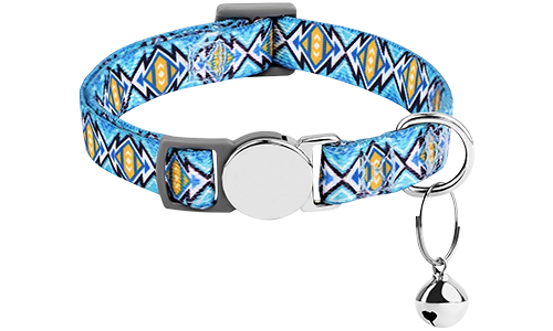 Breakaway-Katzenhalsband mit Metallschnalle Blau gemustertes Katzenhalsband mit Metallverschluss, verstellbar und leicht für Komfort, mit kleinem Glöckchen.