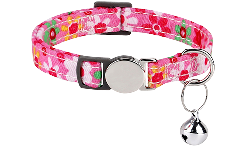 Breakaway-Katzenhalsband mit Metallschnalle Rotes blumengeprägtes Katzenhalsband mit Metallverschluss, verstellbar und leicht für Komfort, mit Silberglöckchen.