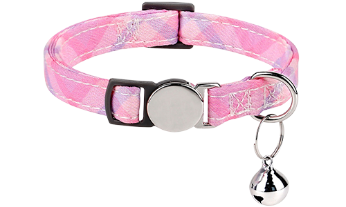 Breakaway-Katzenhalsband mit Metallschnalle Rosa kariertes Katzenhalsband mit Metallverschluss, verstellbar und leicht für Komfort, mit Silberglöckchen.