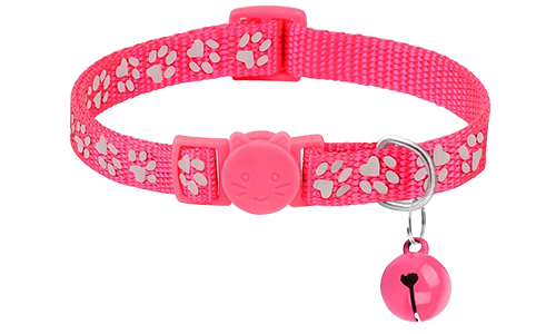 Reflektierendes Breakaway Katzenhalsband mit Pfötchen-Muster Rosa Katzenhalsband mit Pfotenmuster, verstellbar und leicht für Komfort, Sicherheitsverschluss mit passendem Glöckchen.