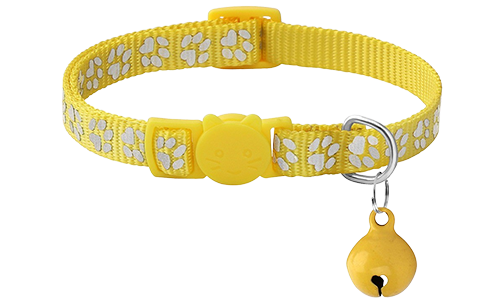 Reflektierendes Breakaway Katzenhalsband mit Pfötchen-Muster Gelbes Katzenhalsband mit Pfotenmuster, verstellbar und leicht für Komfort, Sicherheitsverschluss mit passendem Glöckchen.