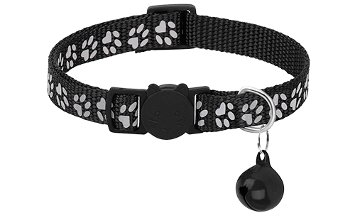 Reflektierendes Breakaway Katzenhalsband mit Pfötchen-Muster Schwarzes Katzenhalsband mit Pfotenmuster, verstellbar und leicht für Komfort, Sicherheitsverschluss mit passendem Glöckchen.