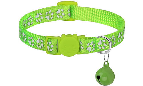 Reflektierendes Breakaway Katzenhalsband mit Pfötchen-Muster Grünes Katzenhalsband mit Pfotenmuster, verstellbar und leicht für Komfort, Sicherheitsverschluss mit passendem Glöckchen.