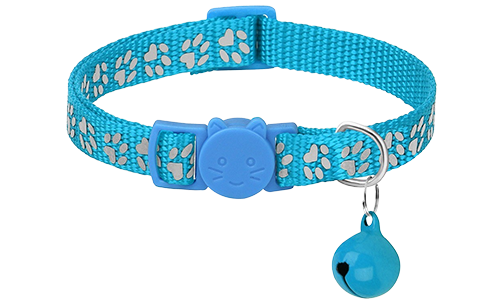 Reflektierendes Breakaway Katzenhalsband mit Pfötchen-Muster Helles blaues Katzenhalsband mit Pfotenmuster, verstellbar, Sicherheitsverschluss, passendes Glöckchen.