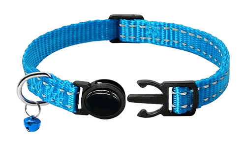 Reflektierendes Breakaway-Katzenhalsband Reflektierendes blaues Katzenhalsband mit Sicherheitsverschluss, verstellbar 21-34 cm, reflektierendes Nylon.