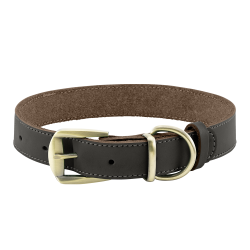 Luxuriöses Hundehalsband aus echtem Leder in Braun mit goldener verstellbarer Schnalle, langlebig und stark, mit D-Ring.