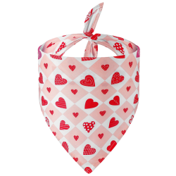Bedrucktes Herz-Hundebandana für Hunde mit pink-weiß kariertem Design und roten Herzmustern, perfekt für den Valentinstag.