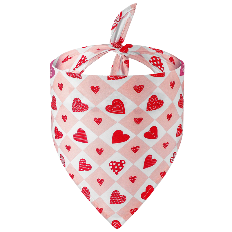 Bedrucktes Herz-Hundebandana Bedrucktes Herz-Hundebandana für Hunde mit pink-weiß kariertem Design und roten Herzmustern, perfekt für den Valentinstag.