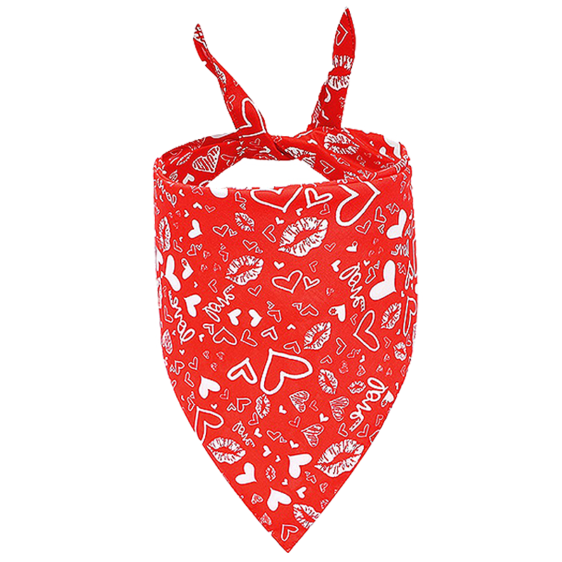 Bedrucktes Liebe-Hundebandana Rote Hundebandana mit weißen Herz- und Kussmustern, perfekt für den Valentinstag, maschinen- und handwaschbar.