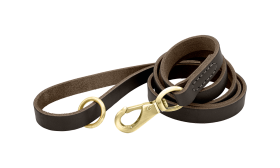 Luxus-Hundeleine aus Echtem Leder Braune Luxus-Hundeleine aus echtem Leder, 150 cm lang, komfortabel, mit goldenem Metallverschluss und Ring für Langlebigkeit.