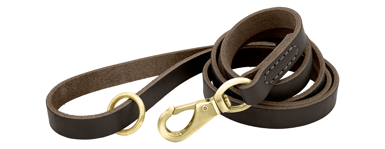 Luxus-Hundeleine aus Echtem Leder Braune Luxus-Hundeleine aus echtem Leder, 150 cm lang, komfortabel, mit goldenem Metallverschluss und Ring für Langlebigkeit.